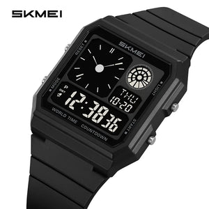 SKMEI 2347 Retro Dual Display Digital Watch - Black/Black
