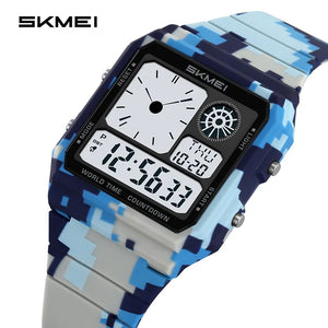 SKMEI 2347 Retro Dual Display Digital Watch - BlueCamo