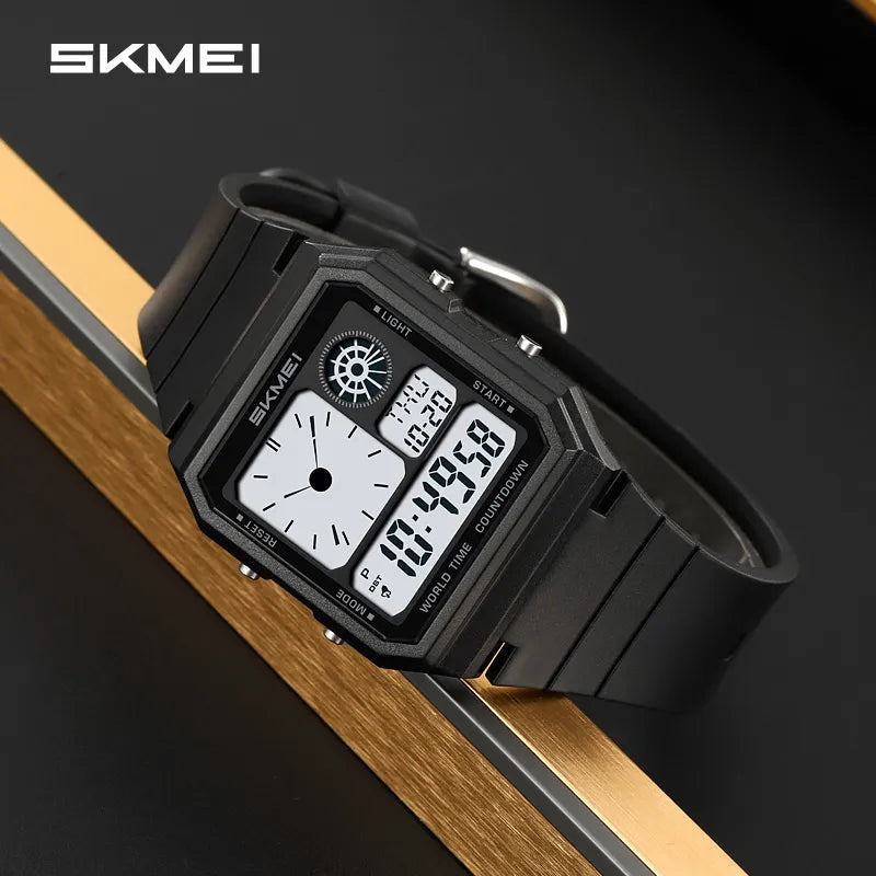 SKMEI 2347 Retro Dual Display Digital Watch - Black/White