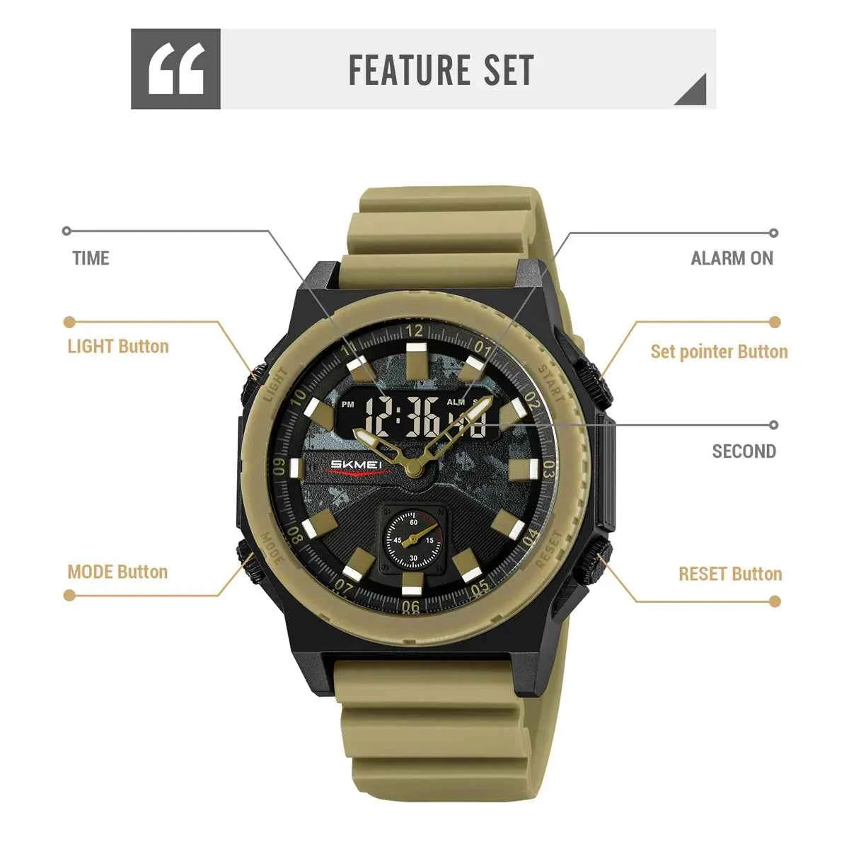 SKMEI 2355 Tactical Sport Dual Display Watch - Apricot