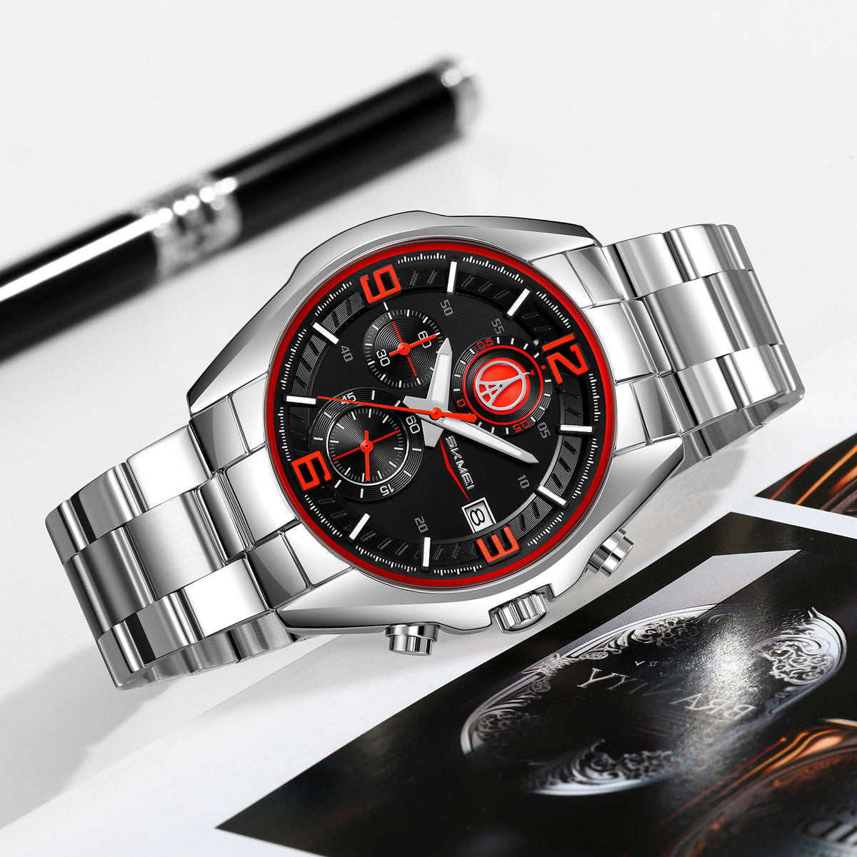 SKMEI - 9346 - Sport Chronograph Quartz Stainless Steel Watch - red image 4