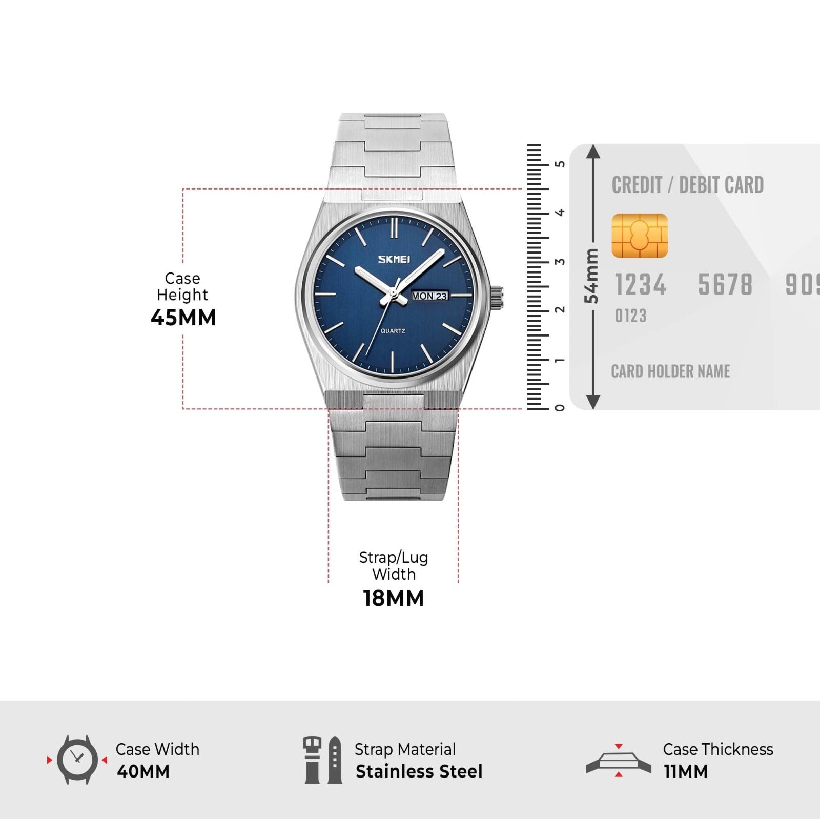 SKMEI - 9288 - Business Class Luxury Watch - Silver/Blue image 3