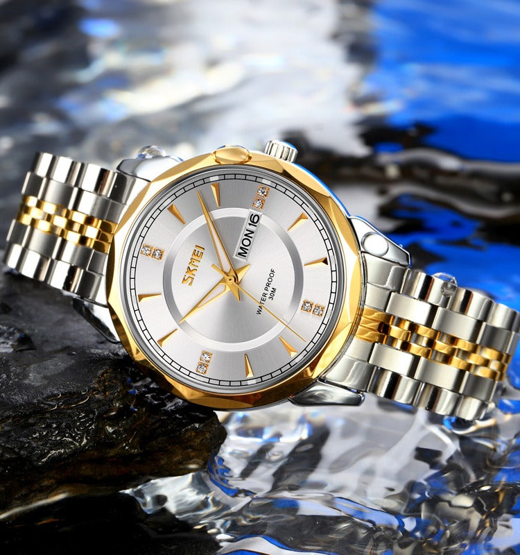SKMEI - 9268 - Quartz Stainless Steel Luxury Analog Watch - silver/gold-silver image 2