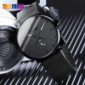 SKMEI - 9185 - Ultra Minimal Black Mesh Wristwatch - White image 1