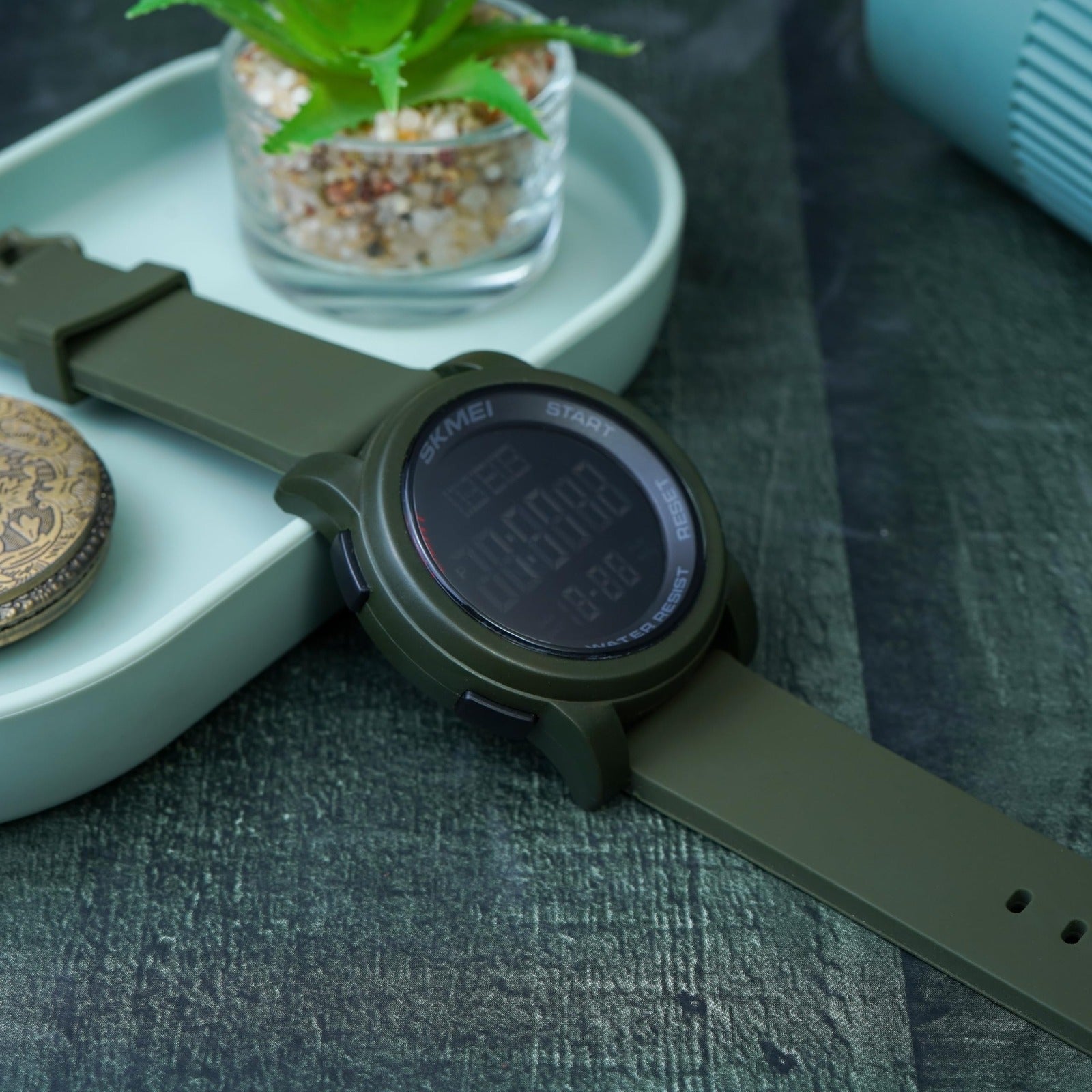 SKMEI - 1257 - Digital Dial Silica Gel Strap Watch for Men - army green image 1