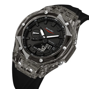 SKMEI 2411 Waterproof 50m & 50+ Timezone Watch - Black/Black