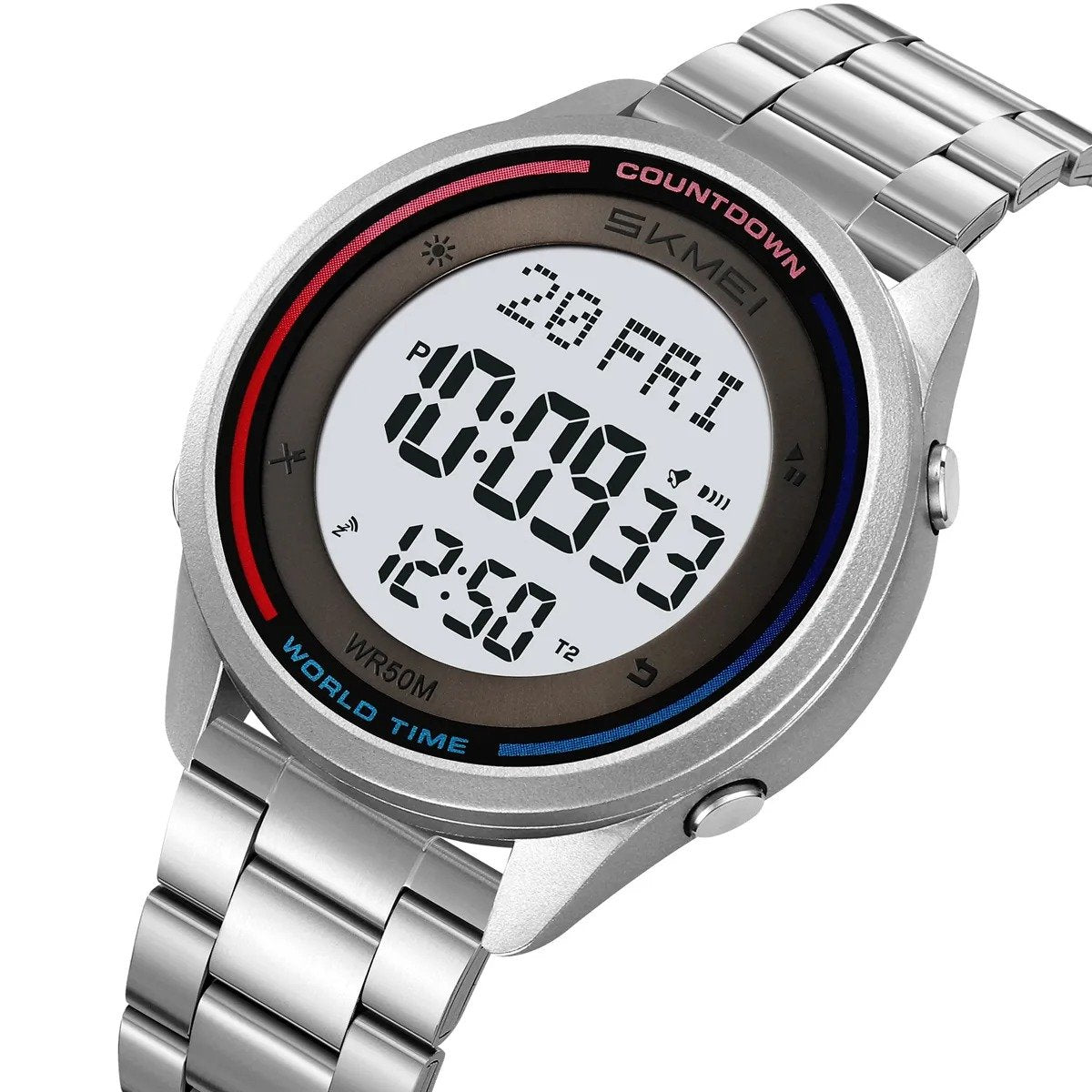 SKMEI 2412 Digital Countdown World Time Sports Watch - silver/steel