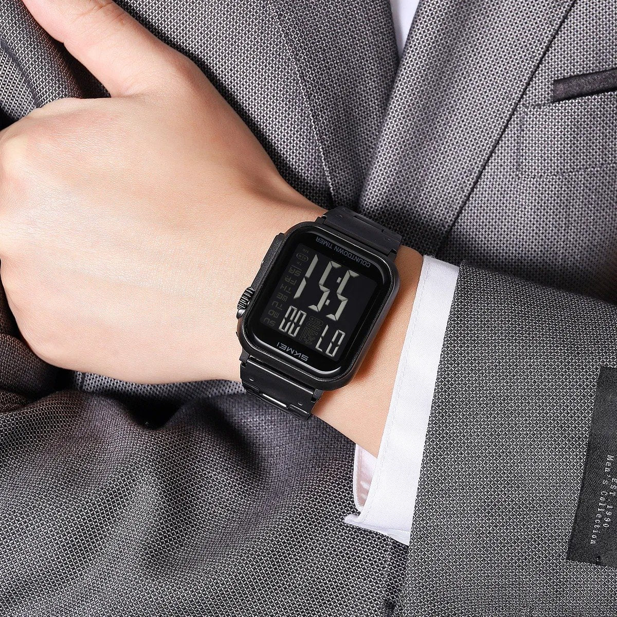 SKMEI 2447 Square Digital Countdown Timer Watch - black/black