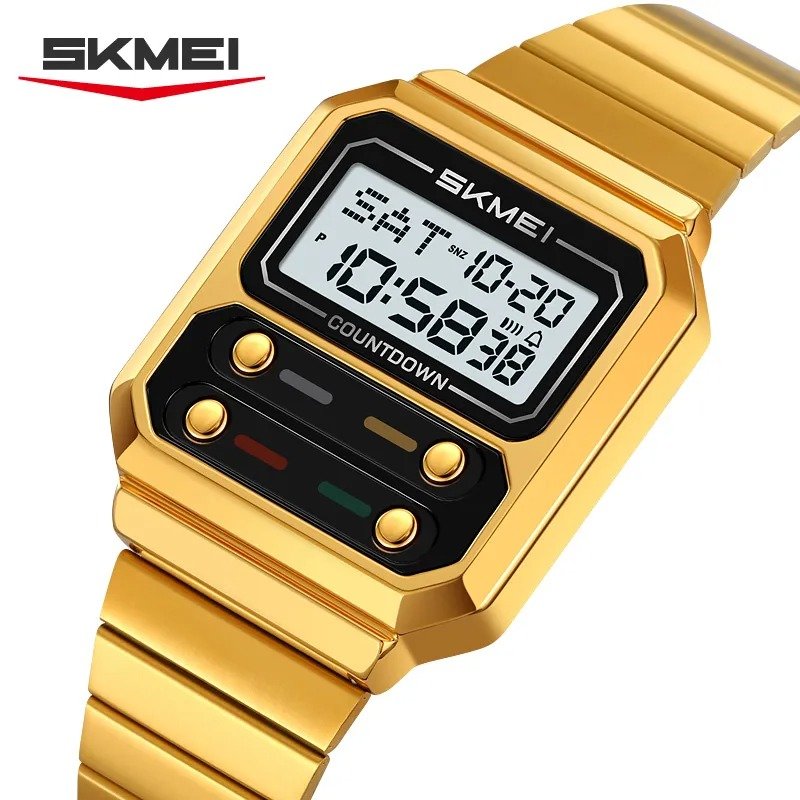 SKMEI 2448 Vintage Square Digital Stainless Steel Watch - Gold/white
