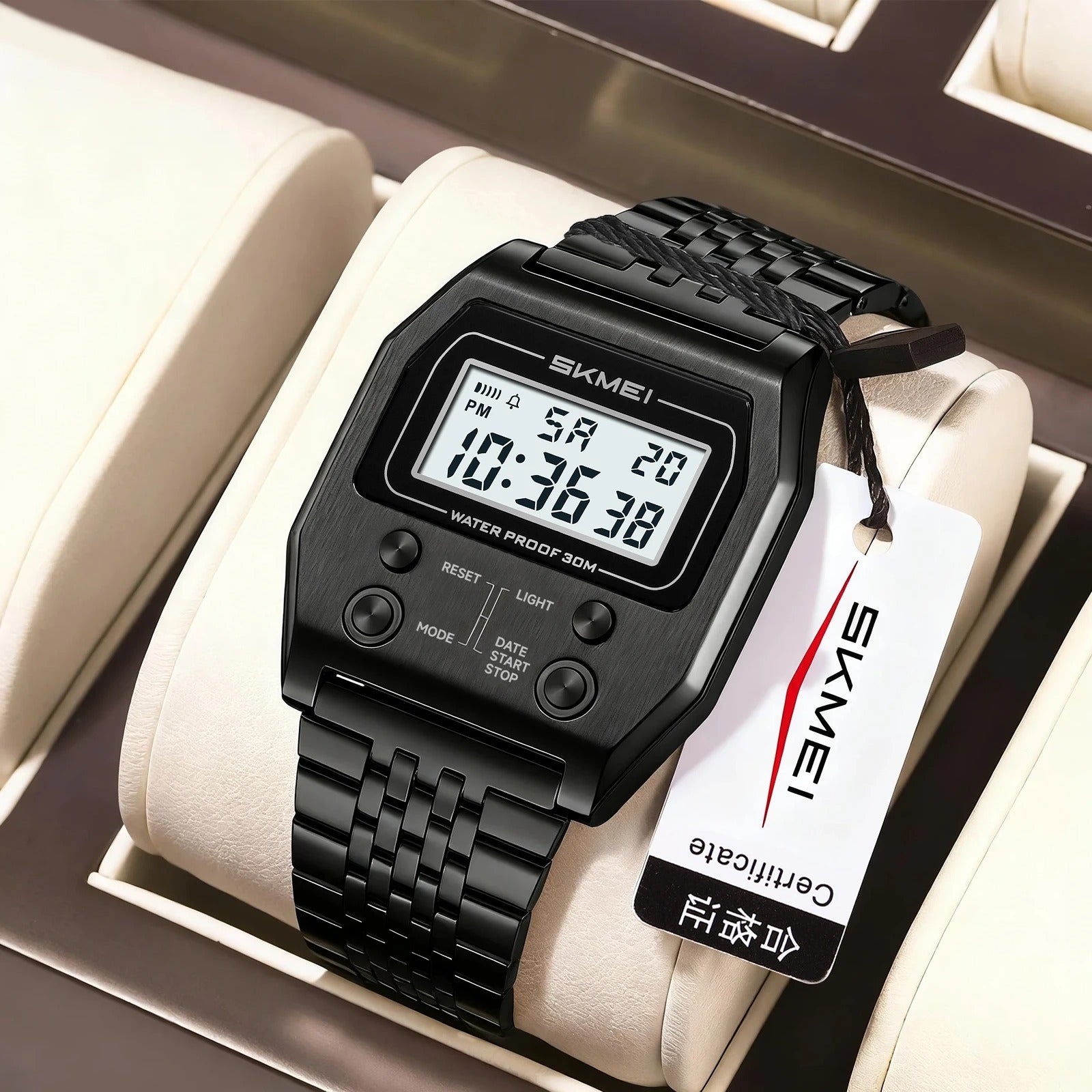 SKMEI 2460 Classic Retro Stainless Steel Digital Watch - black