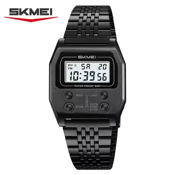 SKMEI 2460 Classic Retro Stainless Steel Digital Watch - black