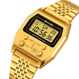 SKMEI 2460 Classic Retro Stainless Steel Digital Watch - Gold