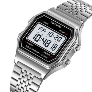 SKMEI 2465 Retro Digital Stainless Steel Watch – Silver/SevenBead