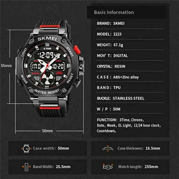 Skmei - 2223 - S-shock Sport Watch - Black/Silver image 4