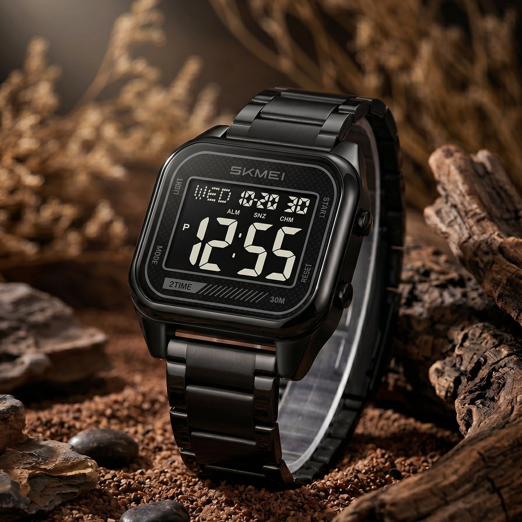 SKMEI 2478 Digital Sports Stainless Steel Watch – Black/Black