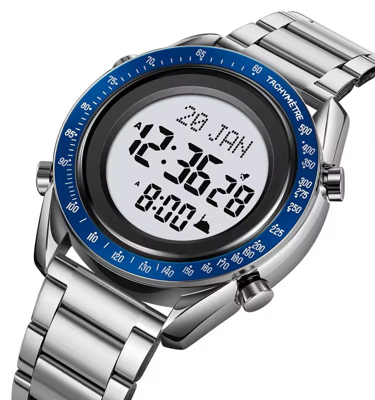SKMEI - 2143 - Qibla Azan Time Reminder Prayer Watch - silver/blue image 0