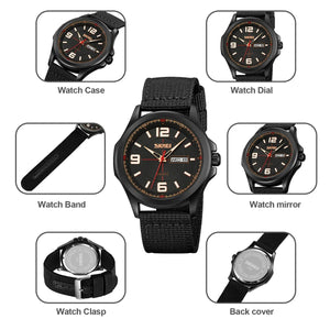 SKMEI - 9315 - Casual Nylon Strap Men’s Watch - black/black image 5