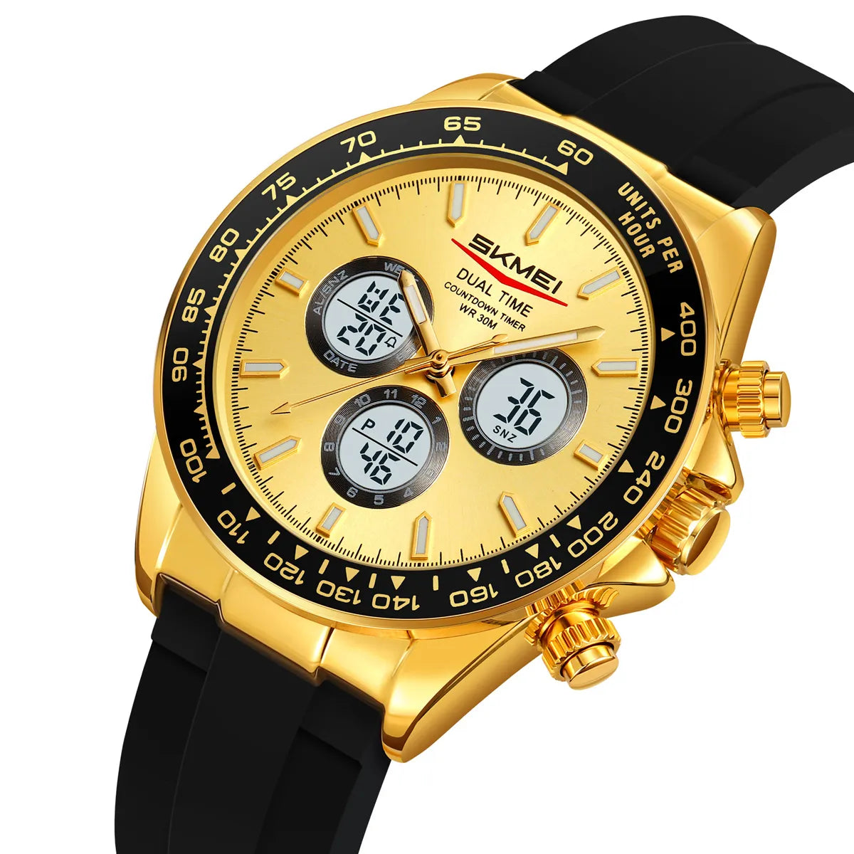 SKMEI 2505 Electronic Quartz Dual Display Watch - gold/gold-silica