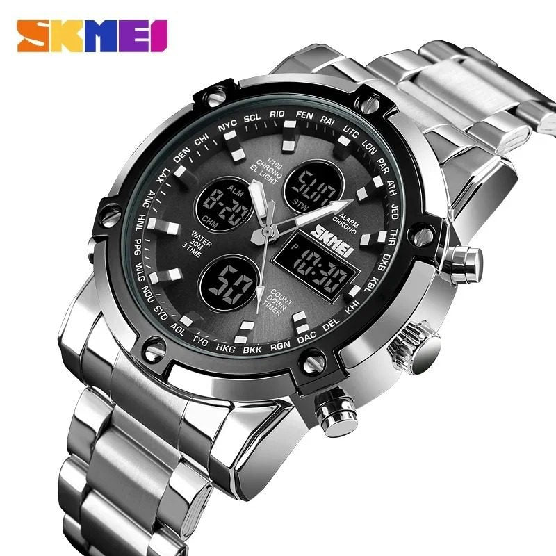 Skmei – 1389 – Dual Display Waterproof Business Watch - Silver/Black image 4