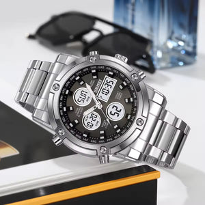 SKMEI 2556 Dual Time Analog Digital Stainless Steel Watch - Silver/black