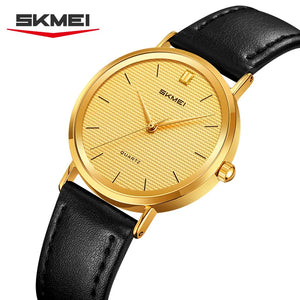 SKMEI 2568 Ladies Slim Leather Belt Watch -Gold/Gold