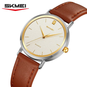 SKMEI 2568 Ladies Slim Leather Belt Watch - Silver/Brown