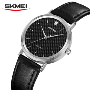 SKMEI 2568 Ladies Slim Leather Belt Watch - Silver/Black
