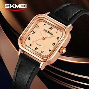 SKMEI 2579 Square Leather Belt Watch - Rosegold/Black