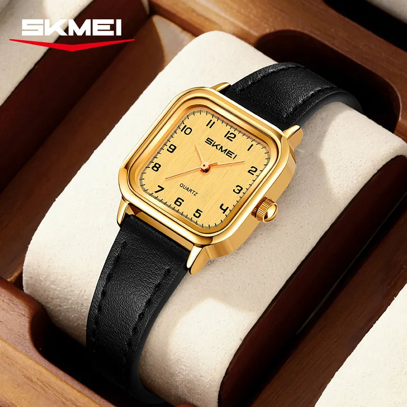 SKMEI 2579 Square Leather Belt Watch - Gold/Black