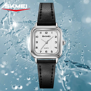 SKMEI 2579 Square Leather Belt Watch - Silver/Black