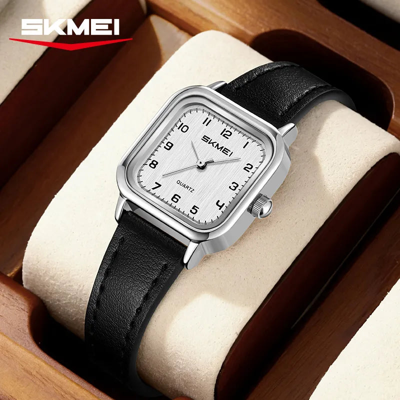 SKMEI 2579 Square Leather Belt Watch - Silver/Black