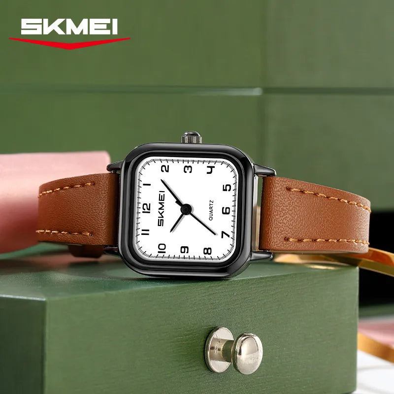 SKMEI 2579 Square Leather Belt Watch - Black/Brown