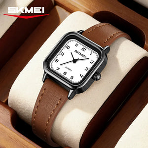 SKMEI 2579 Square Leather Belt Watch - Black/Brown