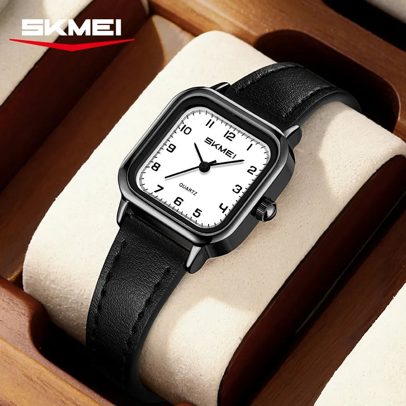 SKMEI 2579 Square Leather Belt Watch - Black/Black