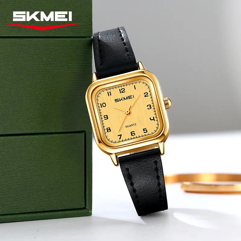 SKMEI 2579 Square Leather Belt Watch - Gold/Black