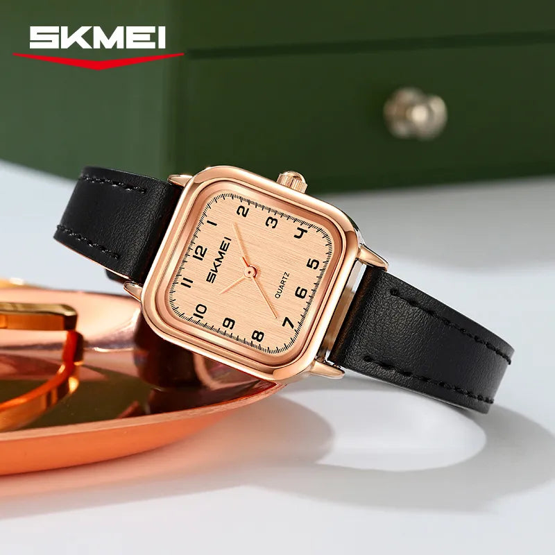 SKMEI 2579 Square Leather Belt Watch - Rosegold/Black