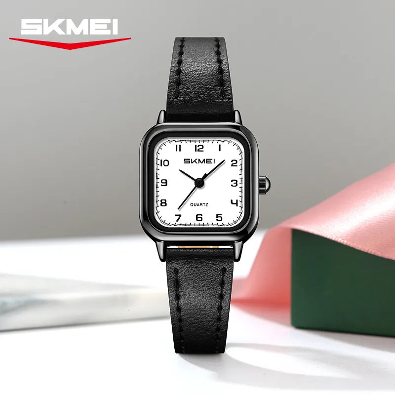 SKMEI 2579 Square Leather Belt Watch - Black/Black