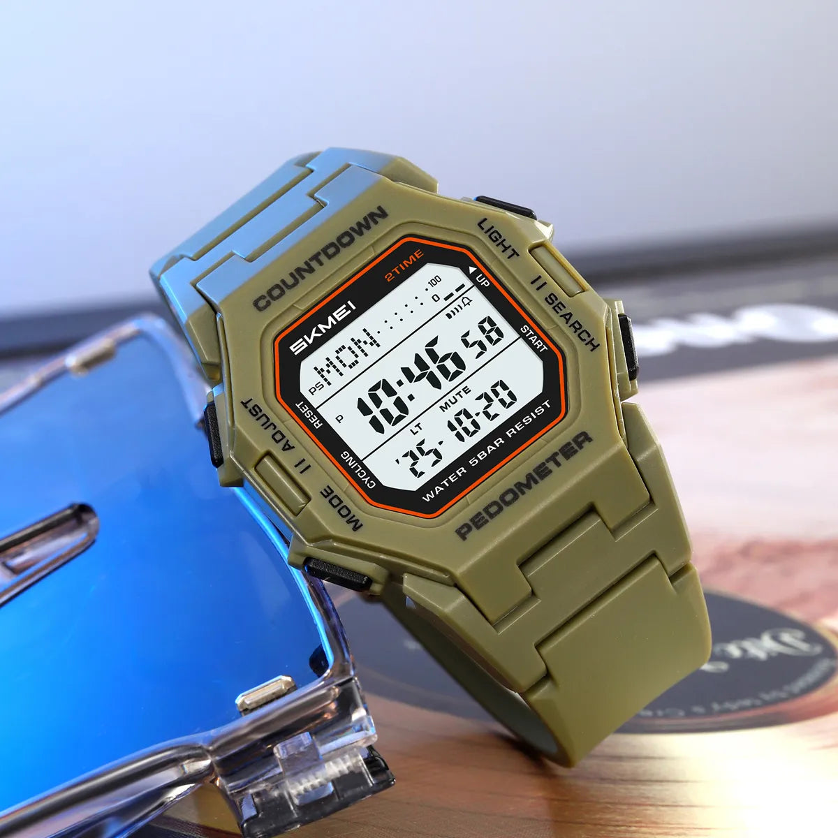SKMEI 2596 Digital Pedometer Sports Watch - ArmyGreen