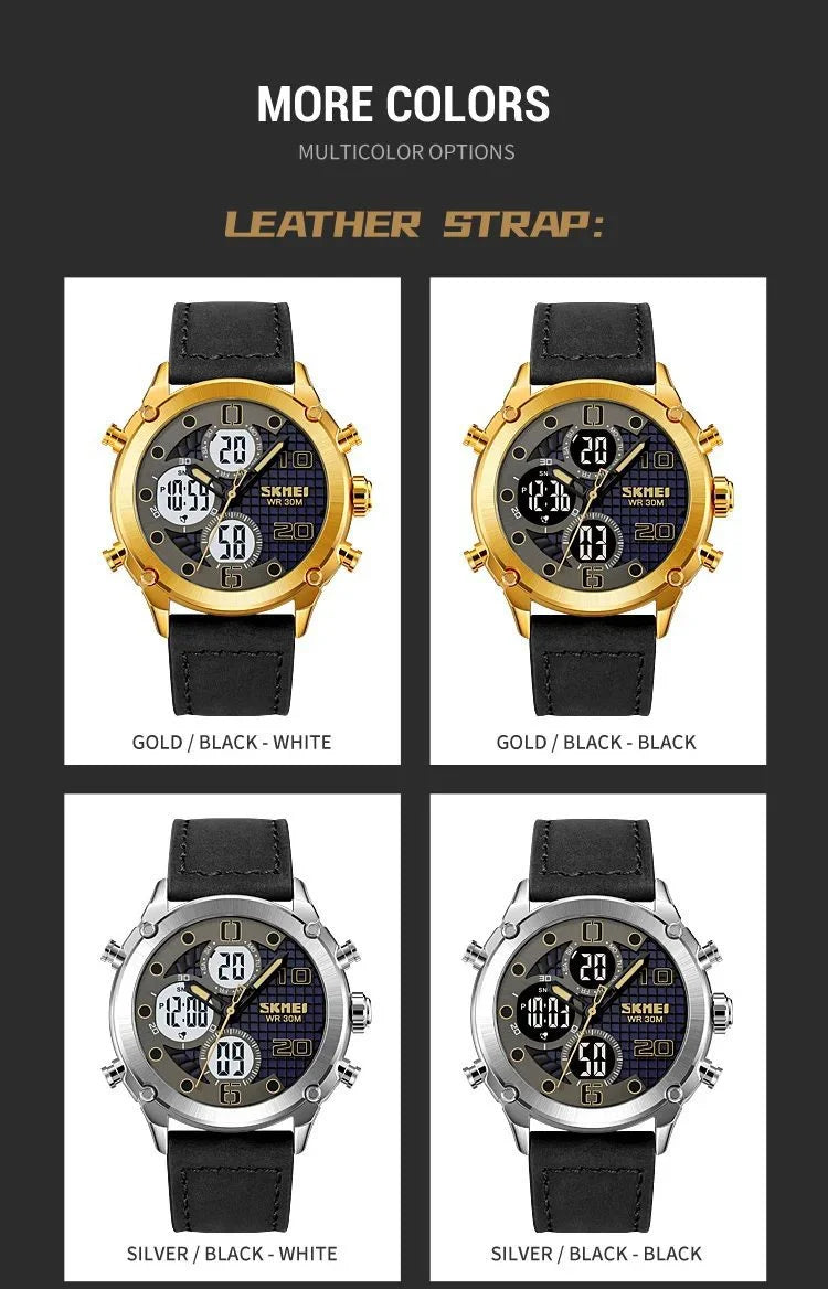 Skmei - 1975(strap)- Luminous 30m Waterproof Mutifunctional - Gold/Black-White image 4