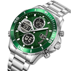 SKMEI 2621 Digital Analog Stainless Steel Watch - Silver/Green