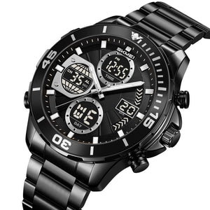 SKMEI 2621 Digital Analog Stainless Steel Watch - Black/Black