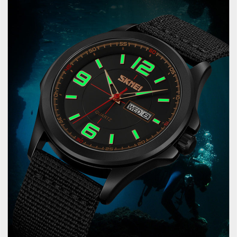 SKMEI - 9315 - Casual Nylon Strap Men’s Watch - black/black image 4