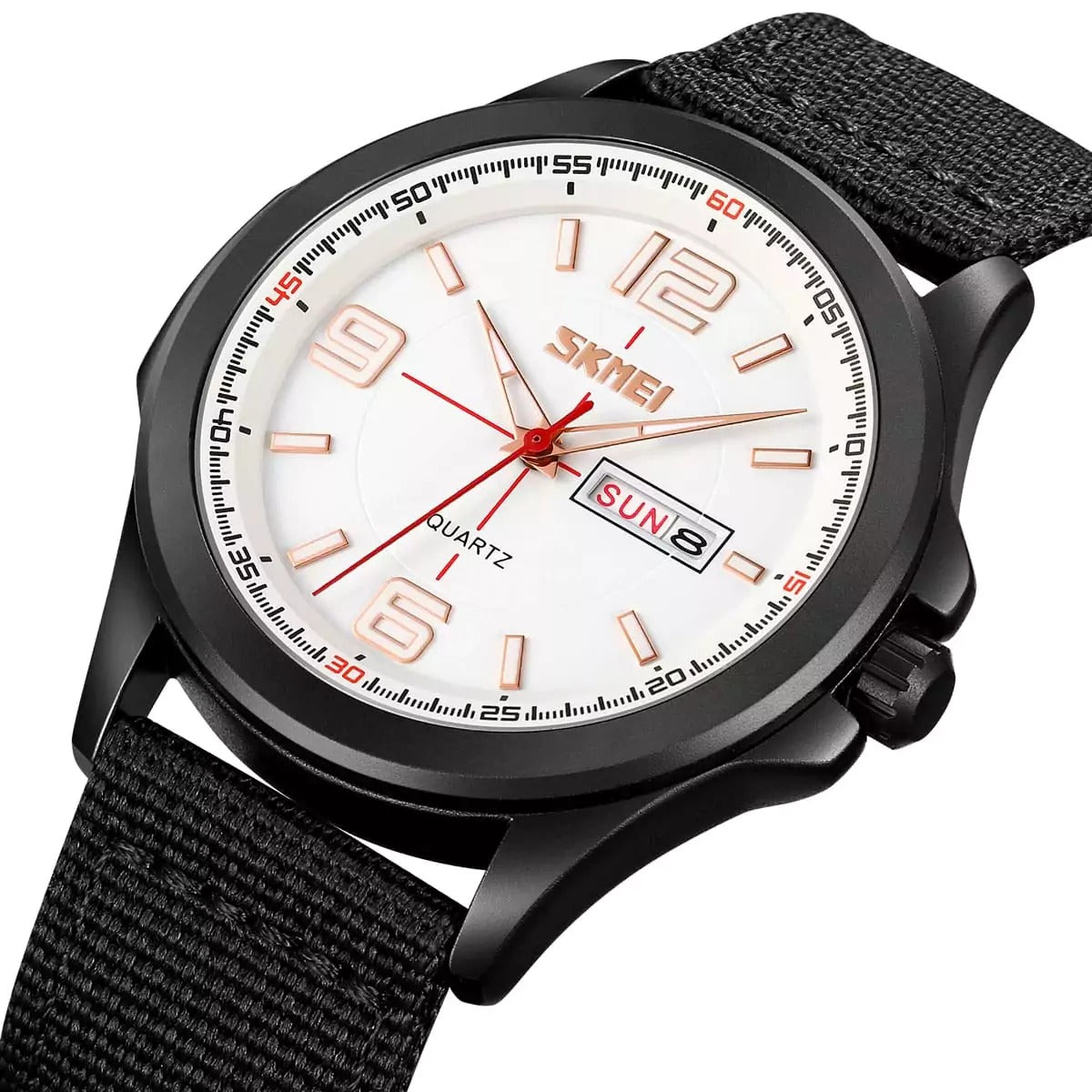 SKMEI - 9315 - Casual Nylon Strap Men’s Watch - black/white image 2