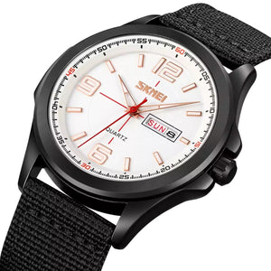 SKMEI - 9315 - Casual Nylon Strap Men’s Watch - black/white image 2