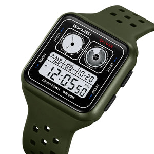 SKMEI 2688 Stylish Square Digital Sports Watch - ArmyGreen
