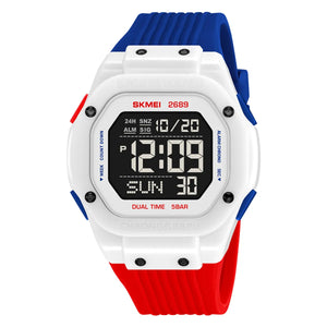 SKMEI 2689 Digital Sports Watch - White/Blue-Red