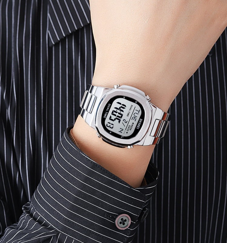 SKMEI 2004 Digital Chronograph Countdown Timer Watch - silver/white image 2