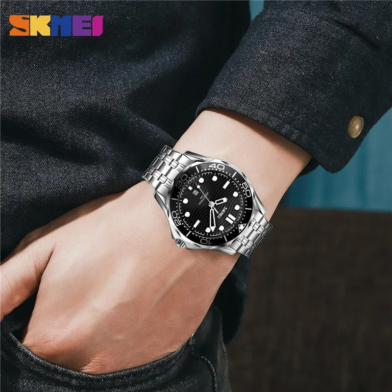 Skmei - 9276 - Quartz Casual Luxury Business Analog Watch - silver/black-steel image 2