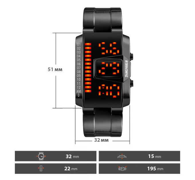 Skmei - 1179 - Digital Stainless Steel Watch - Black image 6