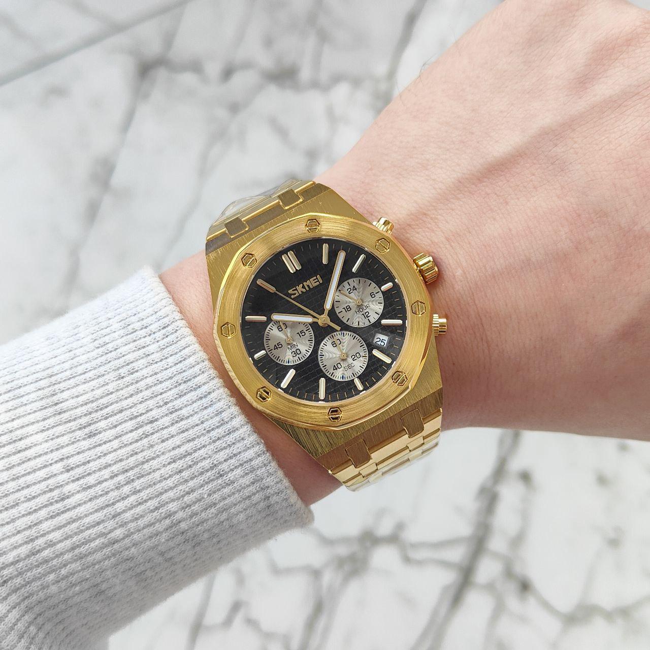 SKMEI - 9296 - Analog Stainless Steel Chronograph Quartz Watch - gold black image 3